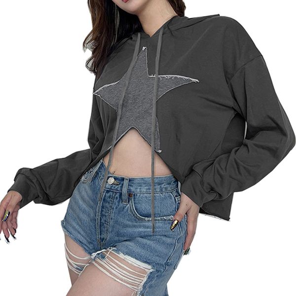 sweet and spicy european beauty hoodies pentagram patch hollow navel sweater retro loose short hooded drawstring top, Black
sweet and spicy european beauty hoodies pentagram patch hollow navel sweater retro loose short hooded drawstring top, Black