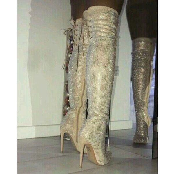 women bling over knee thin heel boot luxurious crystal rhinestone pointed toe slim high long boot wedding pumps shoes, Black
women bling over knee thin heel boot luxurious crystal rhinestone pointed toe slim high long boot wedding pumps shoes, Black