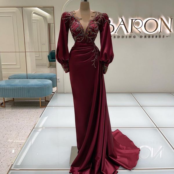 gorgeous mermaid satin prom dresses long sleeve beaded crystal burgundy evening gowns for arabic women vestidos party dress, Black
gorgeous mermaid satin prom dresses long sleeve beaded crystal burgundy evening gowns for arabic women vestidos party dress, Black