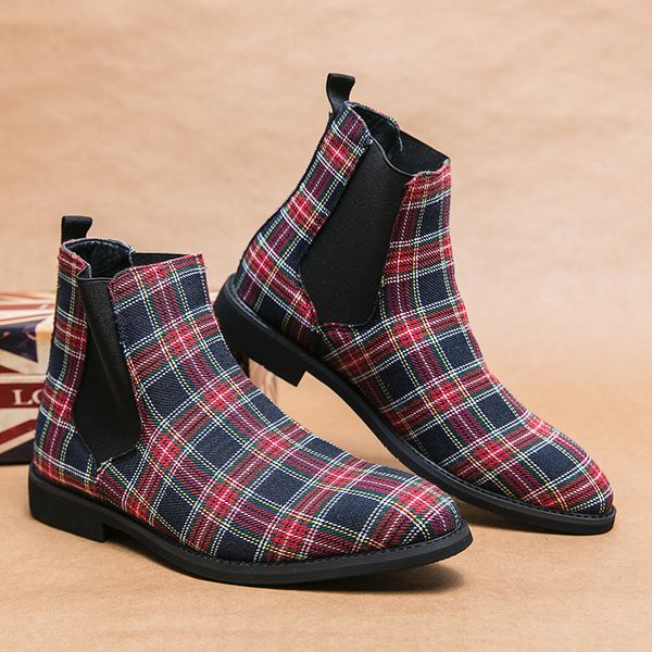 men british chelsea boots retro canvas plaid classic slip-on fashion casual street party everyday all-match men shoes ad002, Black
men british chelsea boots retro canvas plaid classic slip-on fashion casual street party everyday all-match men shoes ad002, Black