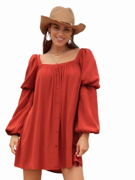 casual dresses gathered sleeve button front tunic dress z3cx#, Black;gray