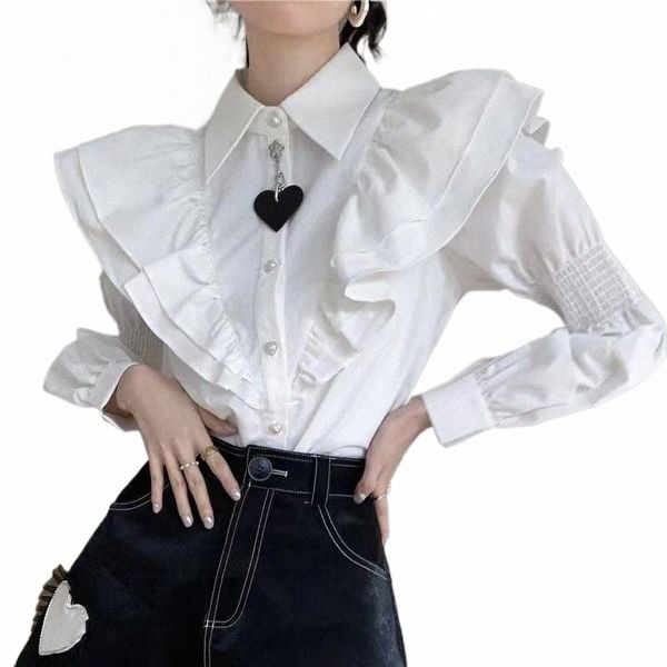 women's blouses & shirts women's blouses & shirts elgant ruffle blouse for women chic puff sleeve single breasted shirt spring aut, White
women's blouses & shirts women's blouses & shirts elgant ruffle blouse for women chic puff sleeve single breasted shirt spring aut, White