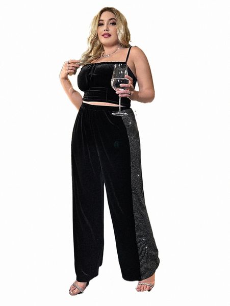 plus size pants plus high waist contrast side seam velvet pants r1mx#, Black