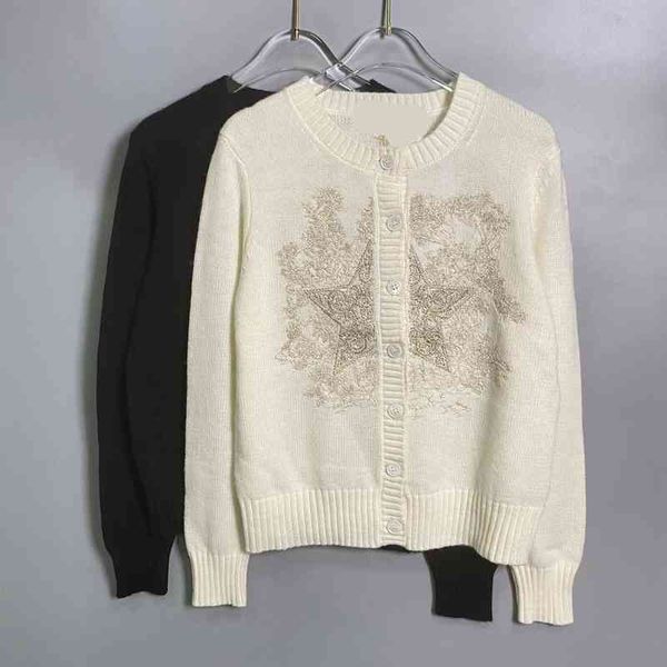 women's knits tees d classic five pointed star embroidered round neck knitted cardigan in autumn and winter of unique slim fitting coat, White
women's knits tees d classic five pointed star embroidered round neck knitted cardigan in autumn and winter of unique slim fitting coat, White