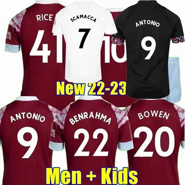 22 23 west hams bowen rice soccer jerseys scamacca paqueta cornet benrahma lanzini antonio fornals soucek downe 2022 2023 jersey football sh, Black;yellow