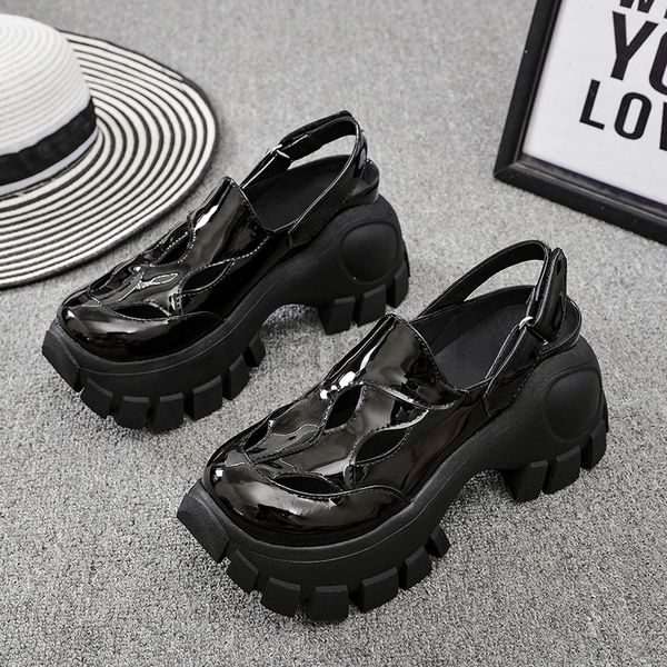 sandals designer summer patent leather hollow out muffin shoes women's thick soled back trip belt straight button solid color low round, Black
sandals designer summer patent leather hollow out muffin shoes women's thick soled back trip belt straight button solid color low round, Black