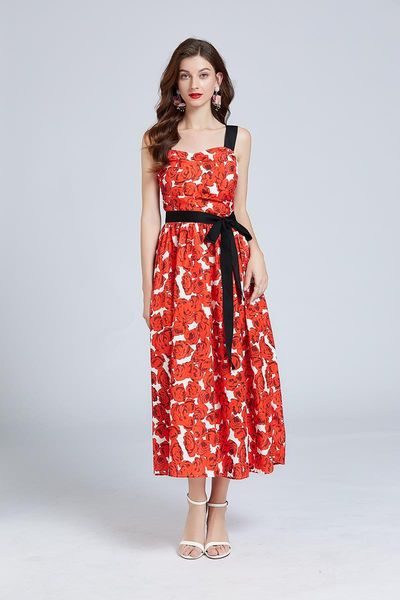 runway fashion women party holiday dress summer new rose flower printed camisole sliming midi vestidos with sashes, Black;gray
runway fashion women party holiday dress summer new rose flower printed camisole sliming midi vestidos with sashes, Black;gray
