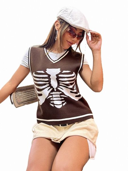 women's sweaters skeleton pattern sweater vest without tee s6xr#, White;black 
women's sweaters skeleton pattern sweater vest without tee s6xr#, White;black