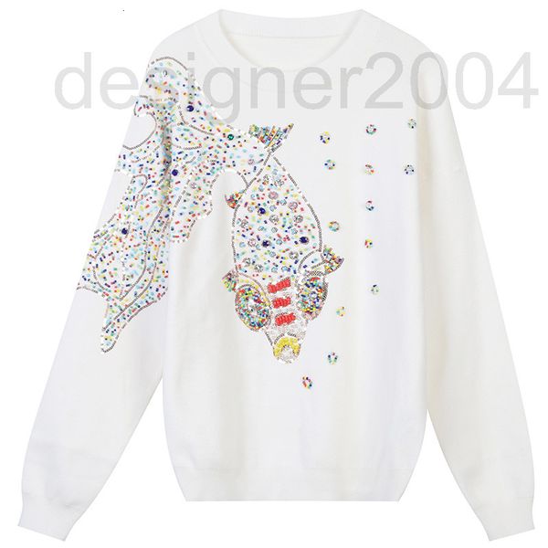 women's sweaters designer autumn and winter 2021 new heavy industry goldfish nail bead sequin embroidery splicing sweet slim round neck, White;black 
women's sweaters designer autumn and winter 2021 new heavy industry goldfish nail bead sequin embroidery splicing sweet slim round neck, White;black