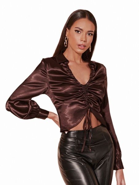 women's blouses & shirts bae ruched drawstring front lantern sleeve satin a7wf#, White
women's blouses & shirts bae ruched drawstring front lantern sleeve satin a7wf#, White