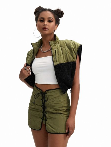 women's jackets x auralite colorblock zip up vest jacket 415v#, Black;brown 
women's jackets x auralite colorblock zip up vest jacket 415v#, Black;brown