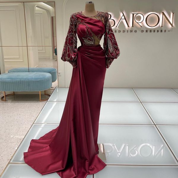 classic mermaid satin prom dresses long sleeve beaded crystal burgundy evening gowns for arabic women vestidos party dress, Black
classic mermaid satin prom dresses long sleeve beaded crystal burgundy evening gowns for arabic women vestidos party dress, Black