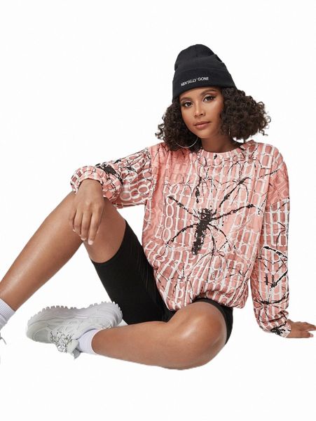 women's hoodies & sweatshirts x ellumination spider print drop shoulder sweatshirt h32o#, Black
women's hoodies & sweatshirts x ellumination spider print drop shoulder sweatshirt h32o#, Black