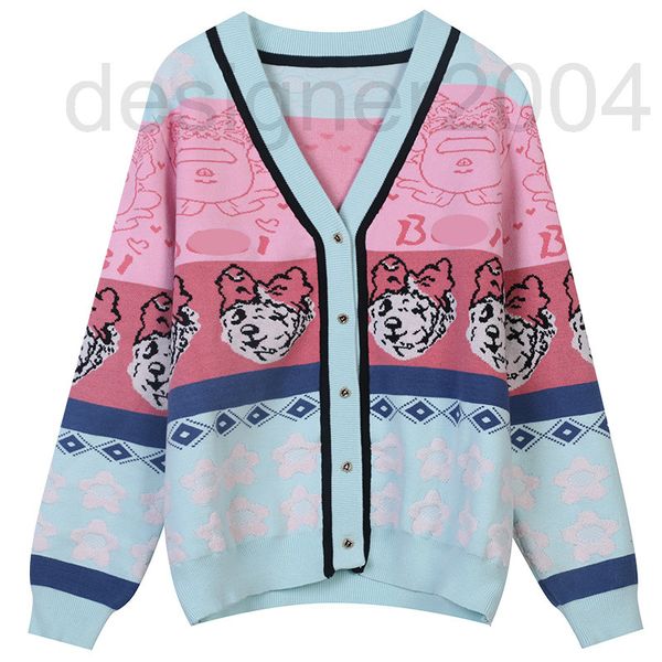 women's sweaters designer 2022 spring and autumn new striped cartoon jacquard single breasted slim fitting v-neck knitted cardigan wome, White;black
women's sweaters designer 2022 spring and autumn new striped cartoon jacquard single breasted slim fitting v-neck knitted cardigan wome, White;black