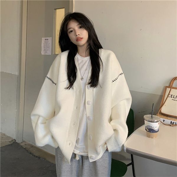 women's knits tees autumn and winter lazy wind soft waxy sweet college style sweater cardigan female student korean loose wear outer co, White
women's knits tees autumn and winter lazy wind soft waxy sweet college style sweater cardigan female student korean loose wear outer co, White