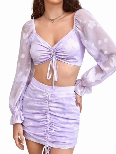 two piece dress floral jacquard flounce sleeve drawstring front crop & ruched skirt g7rf#, White
two piece dress floral jacquard flounce sleeve drawstring front crop & ruched skirt g7rf#, White