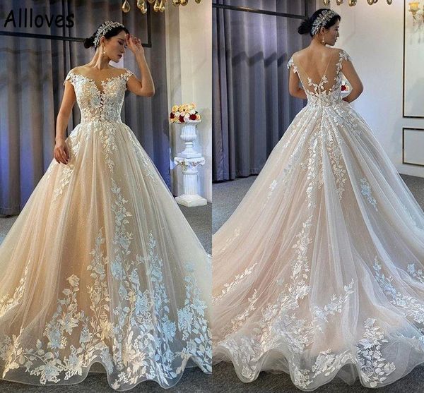 gorgeous lace appliqued ball gown wedding dresses with cap sleeves sheer neck vestidos de novia plus size sweep train open back bridal recep, White
gorgeous lace appliqued ball gown wedding dresses with cap sleeves sheer neck vestidos de novia plus size sweep train open back bridal recep, White