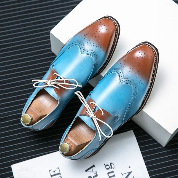 

Brogue Shoes Men Shoes British Color PU Carved Derby Wingtip Lace Up Fashion Business Casual Wedding Party Daily Versatile AD048, Clear