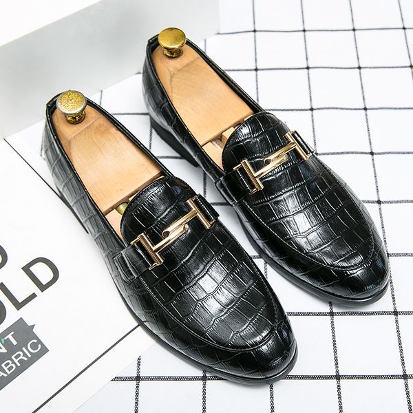 

Loafers Men Shoes British Stone Pattern PU Metal Decoration Fashion Business Casual Wedding Party Daily All-match AD047, Clear