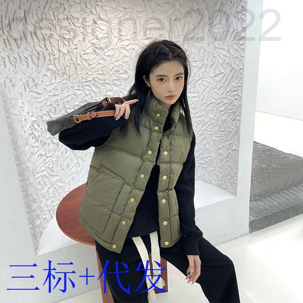 women's vests designer ce autumn winter sleeveless down vest women's stand collar lightweight warm carriage embroidered gold butto, Black;white 
women's vests designer ce autumn winter sleeveless down vest women's stand collar lightweight warm carriage embroidered gold butto, Black;white