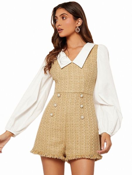 women's jumpsuits & rompers colorblock double button bishop sleeve contrast collar tweed romper k4xe#, Black;white
women's jumpsuits & rompers colorblock double button bishop sleeve contrast collar tweed romper k4xe#, Black;white