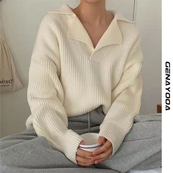 women's sweaters genayooa chic turndown collar sweater women solid casual knit pullover long sleeve autumn winter fashion korean jumper, White;black
women's sweaters genayooa chic turndown collar sweater women solid casual knit pullover long sleeve autumn winter fashion korean jumper, White;black