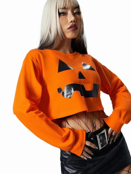women's hoodies & sweatshirts halloween print crop sweatshirt g3jo#, Black 
women's hoodies & sweatshirts halloween print crop sweatshirt g3jo#, Black