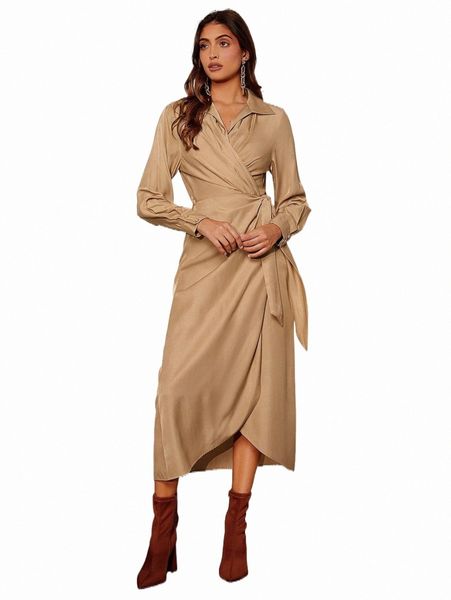 casual dresses solid wrap knot side dress 2022 new w0hg#, Black;gray