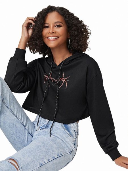 women's hoodies & sweatshirts x ellumination spider print drop shoulder drawstring hoodie 48j5#, Black
women's hoodies & sweatshirts x ellumination spider print drop shoulder drawstring hoodie 48j5#, Black