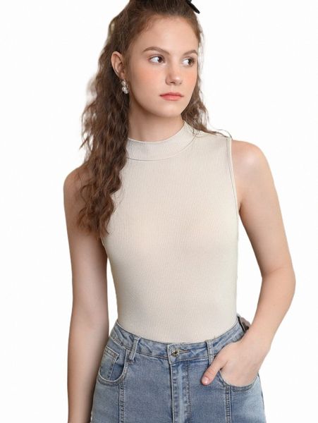 women's tanks & camis mod solid mock neck ribbed knit tank 51d6#, White