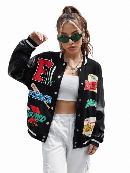 women's jackets letter graphic contrast pu leather sleeve bomber jacket d8yr#, Black;brown
women's jackets letter graphic contrast pu leather sleeve bomber jacket d8yr#, Black;brown