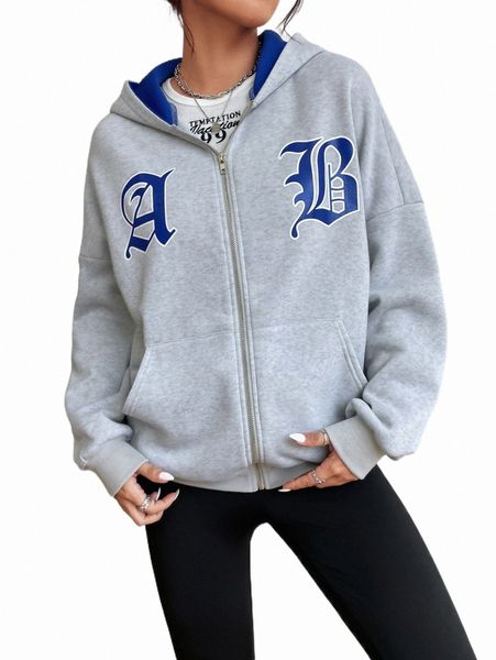 women's hoodies & sweatshirts letter graphic zip up drop shoulder hoodie r8f8#, Black
women's hoodies & sweatshirts letter graphic zip up drop shoulder hoodie r8f8#, Black