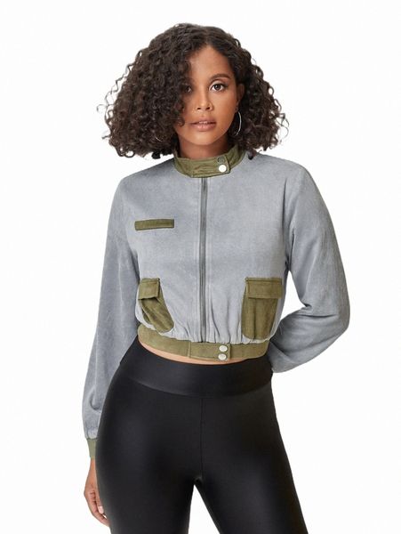 women's jackets x soboss brand flap pocket zip up colorblock crop jacket n2lf#, Black;brown
women's jackets x soboss brand flap pocket zip up colorblock crop jacket n2lf#, Black;brown