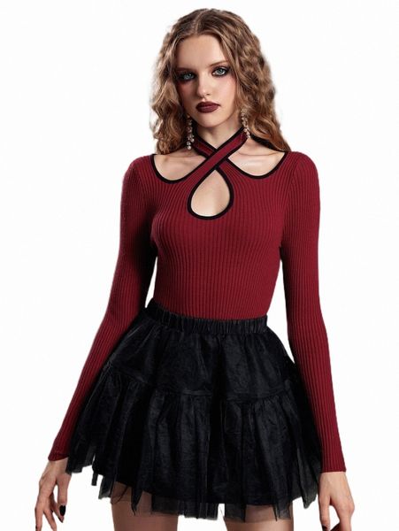 women's sweaters mod contrast binding crisscross ribbed knit sweater 95rt#, White;black
women's sweaters mod contrast binding crisscross ribbed knit sweater 95rt#, White;black
