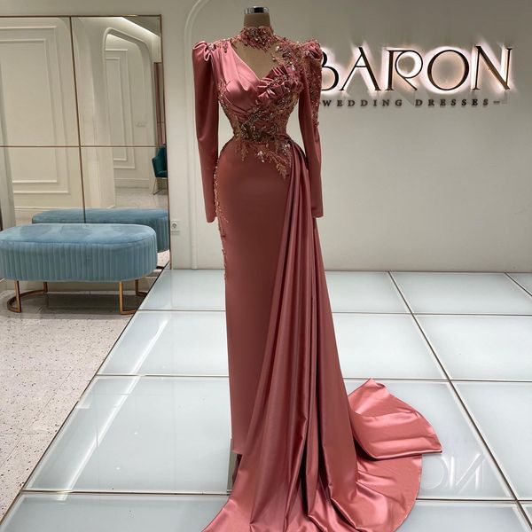 classic high neck mermaid satin prom dresses long sleeve beaded crystal evening gowns with train for arabic women vestidos party dress, Black
classic high neck mermaid satin prom dresses long sleeve beaded crystal evening gowns with train for arabic women vestidos party dress, Black