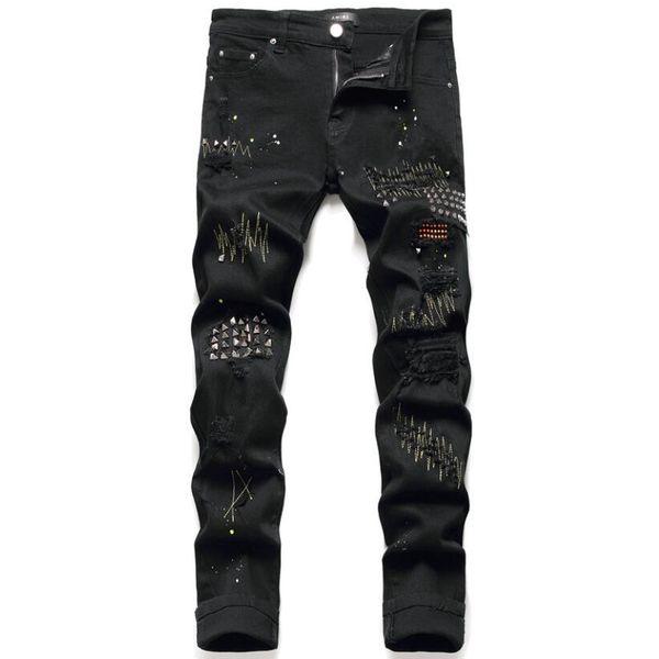 rivet punk jeans men hole fashion denim pants broken streetwear hip hop jeans mens black slim harajuku trousers luxury w266, Blue
rivet punk jeans men hole fashion denim pants broken streetwear hip hop jeans mens black slim harajuku trousers luxury w266, Blue