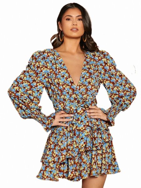 casual dresses allover floral print lantern sleeve layered hem dress 93e1#, Black;gray
casual dresses allover floral print lantern sleeve layered hem dress 93e1#, Black;gray