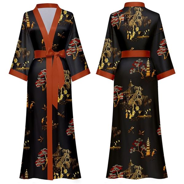 women's robe spring summer women long kimono bathrobe gown black print sleepwear nightgown casual half sleeve satin home dress 220830
women's robe spring summer women long kimono bathrobe gown black print sleepwear nightgown casual half sleeve satin home dress 220830