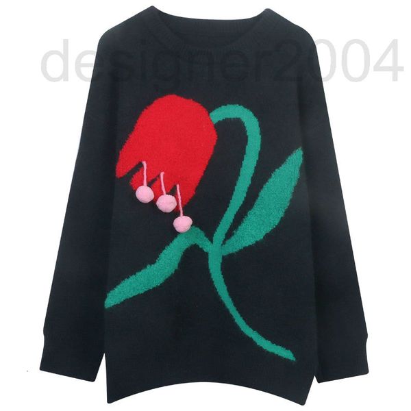 women's sweaters designer pullover sweater 2022 autumn and winter new women's wear contrast tulip jacquard loose round neck medium, White;black 
women's sweaters designer pullover sweater 2022 autumn and winter new women's wear contrast tulip jacquard loose round neck medium, White;black