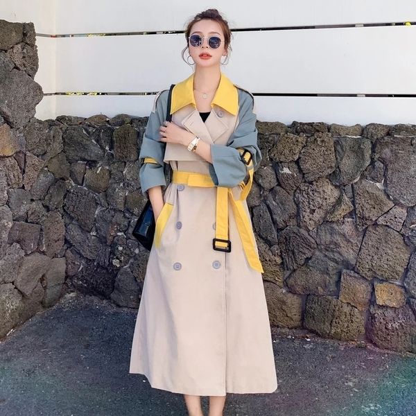 women's trench coats spring fall korean patchwork color women midlength coat with belt doublebreasted lady windbreaker female outerwear, Tan;black
women's trench coats spring fall korean patchwork color women midlength coat with belt doublebreasted lady windbreaker female outerwear, Tan;black