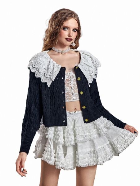 women's sweaters mod eyelet embroidery contrast collar drop shoulder cardigan o2kv#, White;black
women's sweaters mod eyelet embroidery contrast collar drop shoulder cardigan o2kv#, White;black