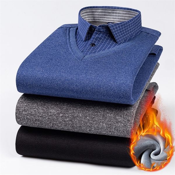 men's sweaters winter plus velvet warm shirt business fashion loose fake two piece pullover sweater male high end brand knitwear 220830, White;black
men's sweaters winter plus velvet warm shirt business fashion loose fake two piece pullover sweater male high end brand knitwear 220830, White;black