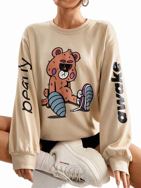 women's hoodies & sweatshirts x ojeroso letter & bear print drop shoulder pullover q8xg#, Black
women's hoodies & sweatshirts x ojeroso letter & bear print drop shoulder pullover q8xg#, Black