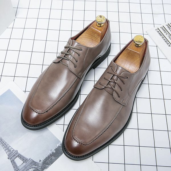 

Derby Shoes Men Shoes Solid Color PU Personality Square Toe Wing Tip Lace Up Fashion Business Casual Wedding Party Daily Versatile AD028, Clear