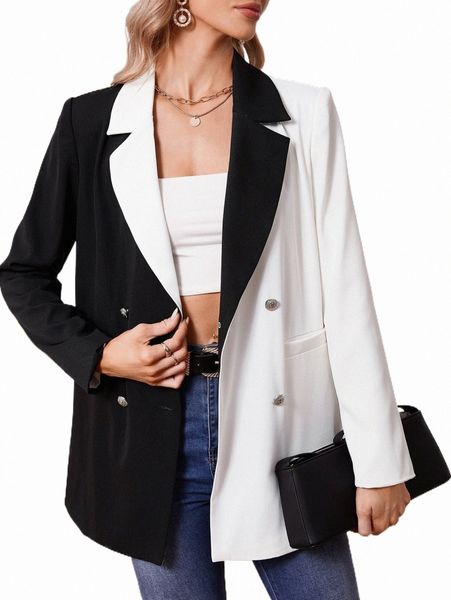 women's two piece pants two tone double breasted blazer o6cl#, White
women's two piece pants two tone double breasted blazer o6cl#, White