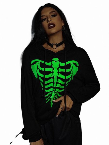 women's hoodies & sweatshirts drop shoulder skeleton print drawstring hoodie h6tu#, Black
women's hoodies & sweatshirts drop shoulder skeleton print drawstring hoodie h6tu#, Black