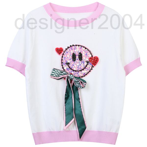 women's sweaters designer summer t-shirt women's new color contrast stripe smiling face with diamond sequin embroidery sweet aging, White;black
women's sweaters designer summer t-shirt women's new color contrast stripe smiling face with diamond sequin embroidery sweet aging, White;black