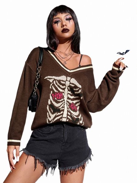 women's sweaters halloween pattern striped trim drop shoulder sweater m7d6#, White;black
women's sweaters halloween pattern striped trim drop shoulder sweater m7d6#, White;black