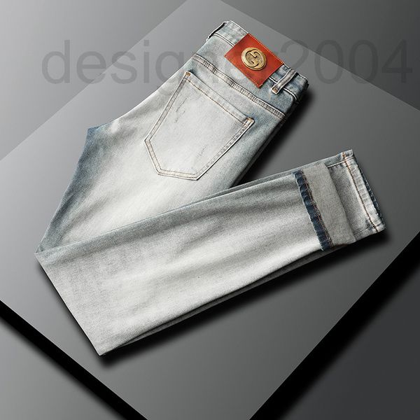 men's jeans designer summer new light color fashion brand personality trend elastic hole high-end long pants 839p, Blue
men's jeans designer summer new light color fashion brand personality trend elastic hole high-end long pants 839p, Blue