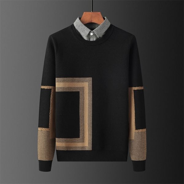 men's sweaters men mock two piece fleece sweater winter thick knitting male geometry pattern lapel long sleeve trendy pullover knitwear, White;black
men's sweaters men mock two piece fleece sweater winter thick knitting male geometry pattern lapel long sleeve trendy pullover knitwear, White;black